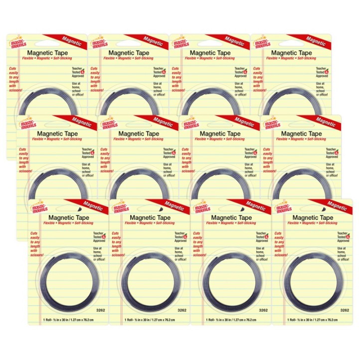 Magic-Mounts® Self-Sticking Magnetic Tape Roll, 1/2" x 30", Pack of 12