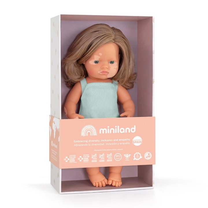 Miniland Anatomically Correct 15" Baby Doll, Caucasian Blonde Girl with Vitiligo