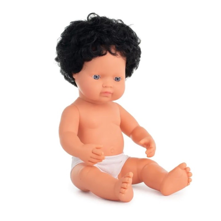 Miniland Anatomically Correct 15" Baby Doll, Caucasian Boy, Curly Black Hair (Polybag)