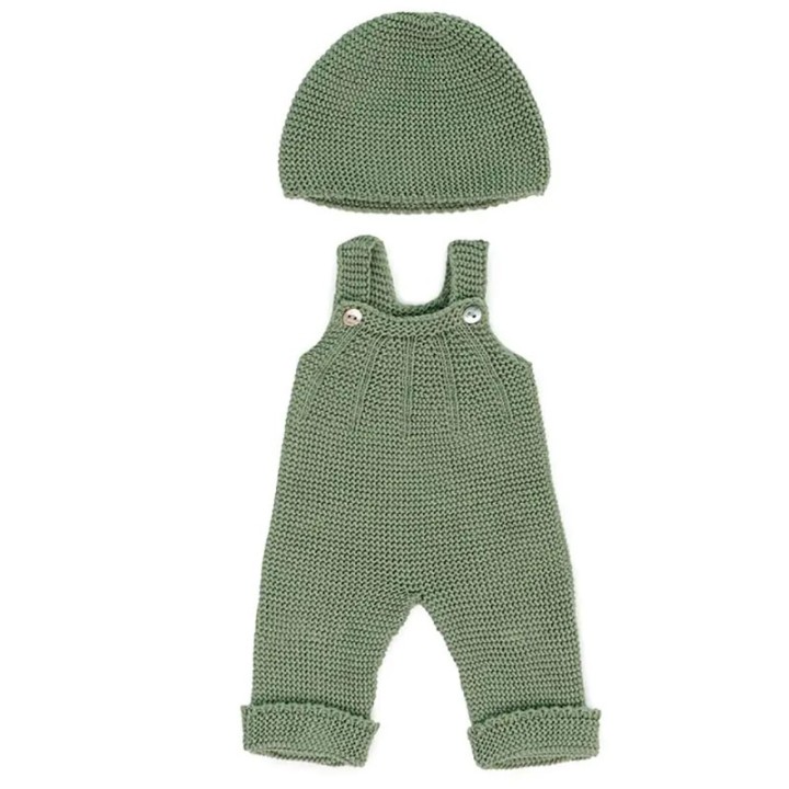 Miniland Clothes for 15" Dolls, Knitted Outfit Overall & Beanie Hat