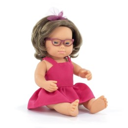 Miniland My Friends & Me Baby Doll, Caucasian Girl With Down Syndrome And Glasses, 15", Boxed