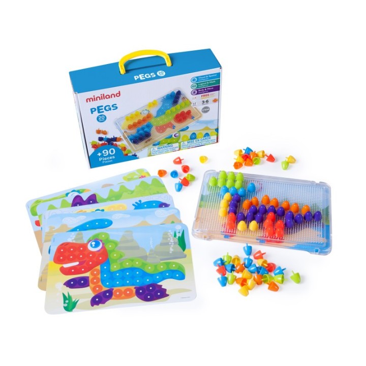 Miniland Pegs & Patterns Set, Bright Colors, 90 Pieces