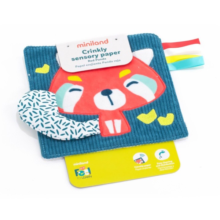 Miniland Feel to Learn: Crinkly Sensory Paper, Red Panda