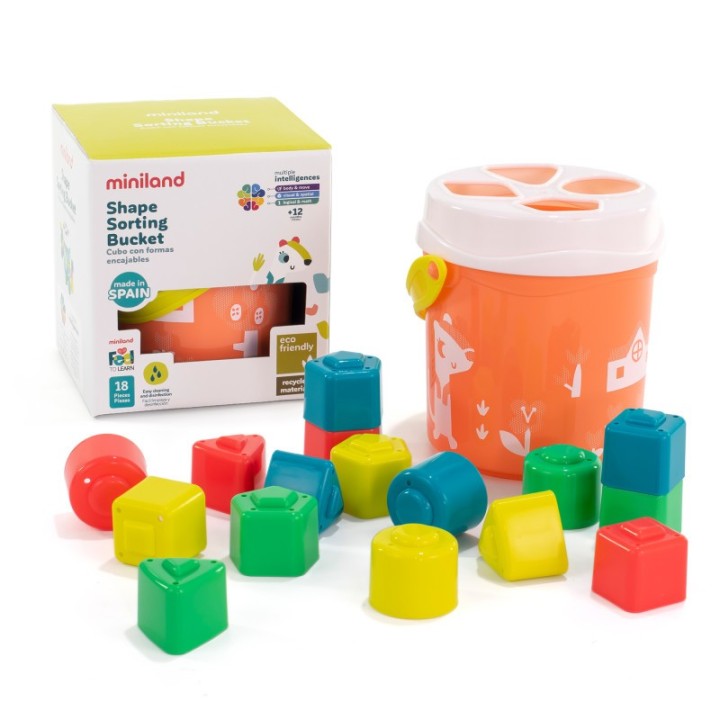 Miniland Feel to Learn: Shape Sorting Bucket, Salmon