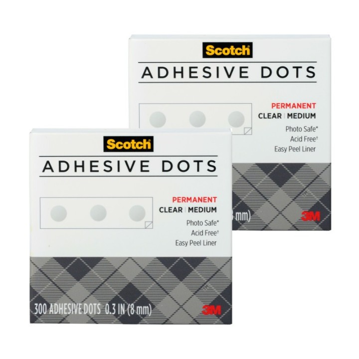 Scotch® Permanent Adhesive Dots, 8 mm Medium, 300 Per Pack, 2 Packs