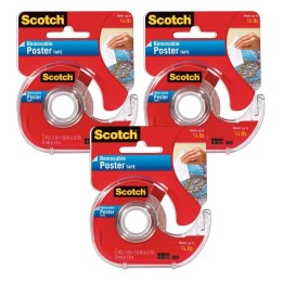 Scotch® Removable Poster Tape with Dispenser, 3/4" x 150", Clear, Pack of 3