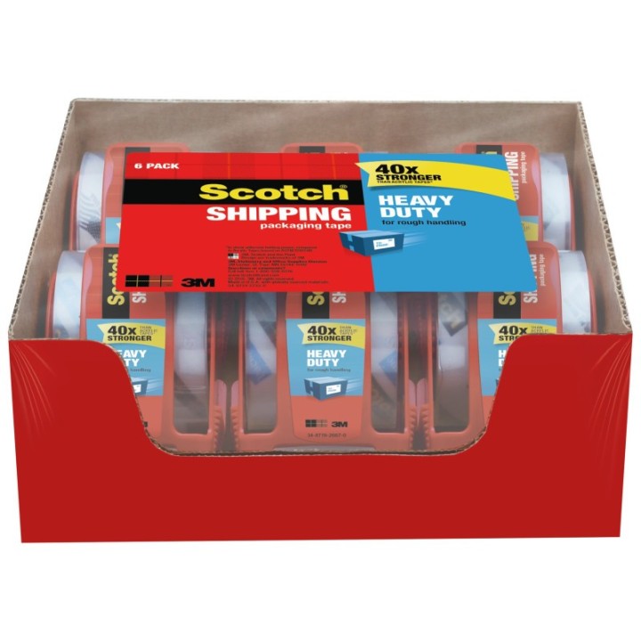 Scotch® Heavy-Duty Shipping Packing Tape In Dispenser, 1.88" x 800", 6 Rolls