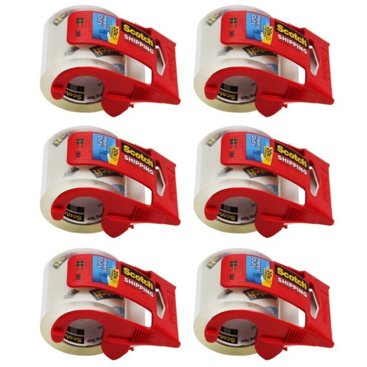 Scotch® Heavy Duty Shipping Packaging Tape with Dispenser, 2" x 800", 6 Rolls