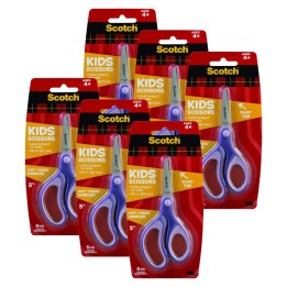 Scotch® Kids 5 inch Scissors, Soft Grip Handles, Blunt, Ages 4+, Pack of 6