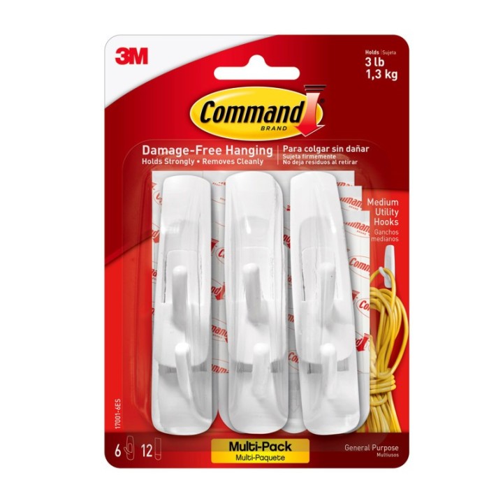 3M® Command™ Medium Utility Hooks Multi-Pack, 6 Count