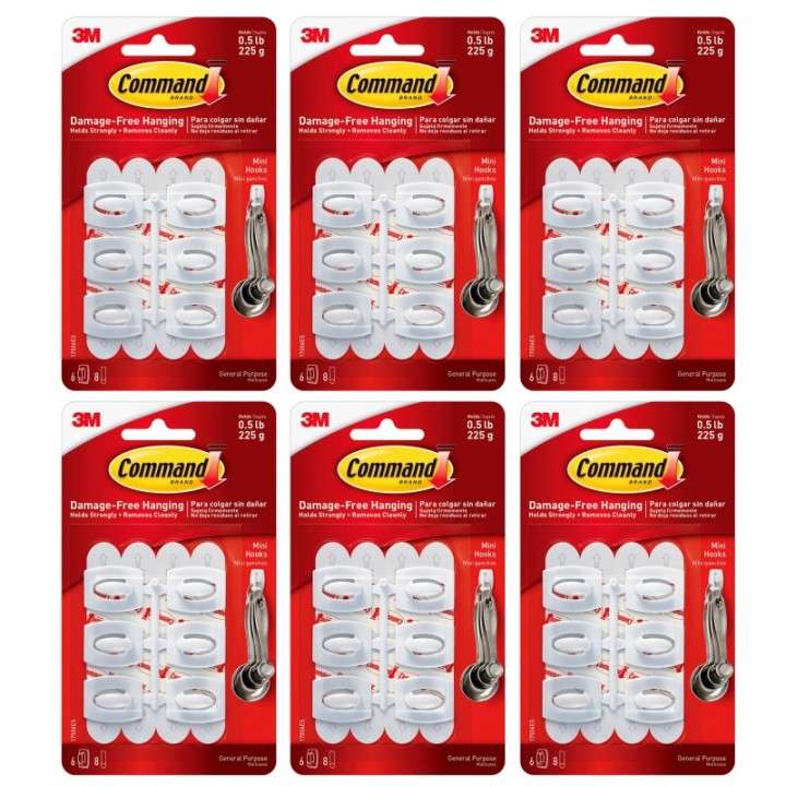3M® Command™ Mini Hooks, White, 6 Per Pack, 6 Packs