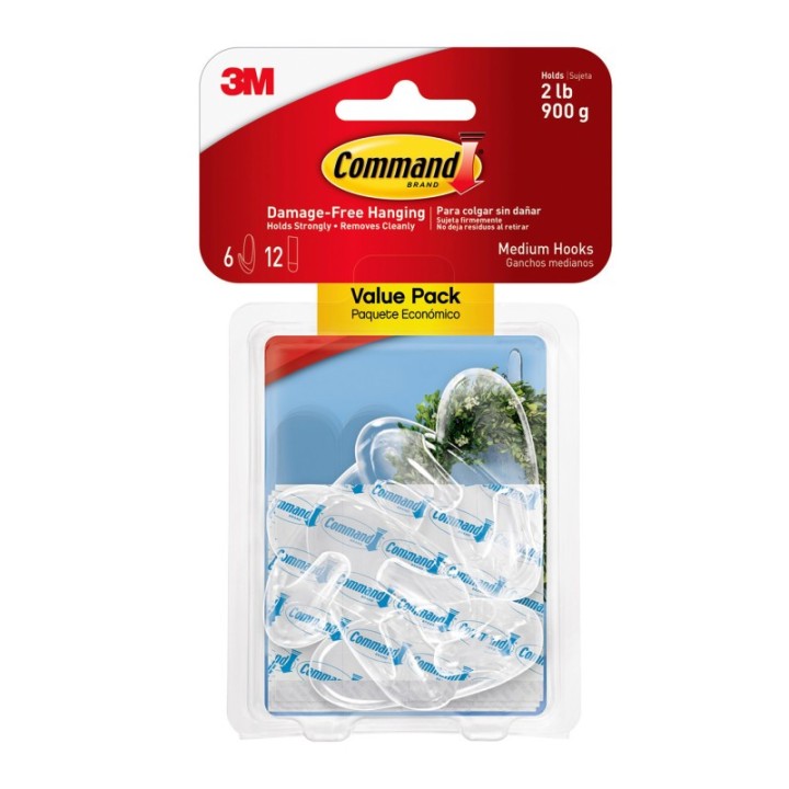 3M® Command™ Clear Medium Hooks Value Pack, 6 Count