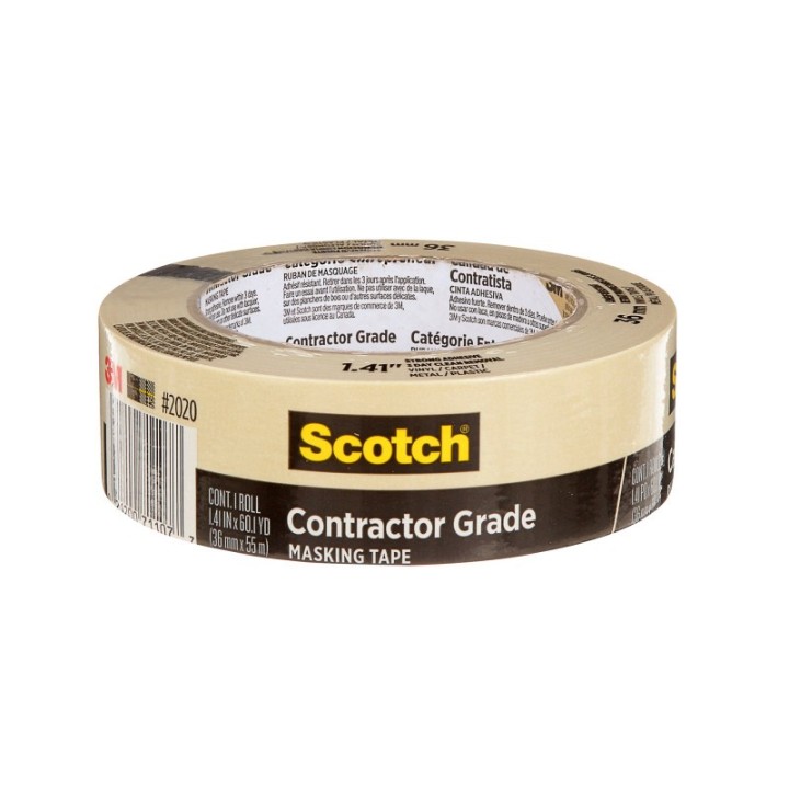 Scotch® Contractor Grade Masking Tape, 1.41 in x 60.1 yd (36mm x 55m), 1 Roll
