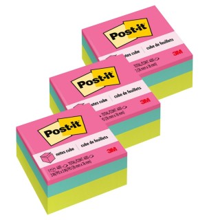 Post-it® Notes Cube, Bright Colors, 3 in. x 3 in., 400 Sheets/Cube, Pack of 3