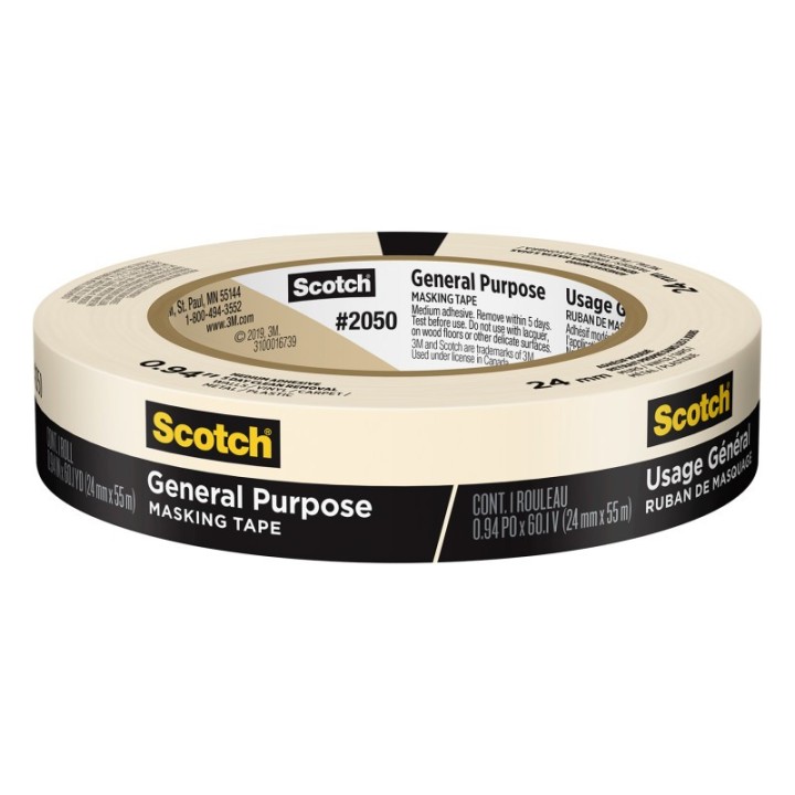 Scotch® General Purpose Masking Tape, 0.94 in x 60.1 yd (24mm x 55m), 1 Roll