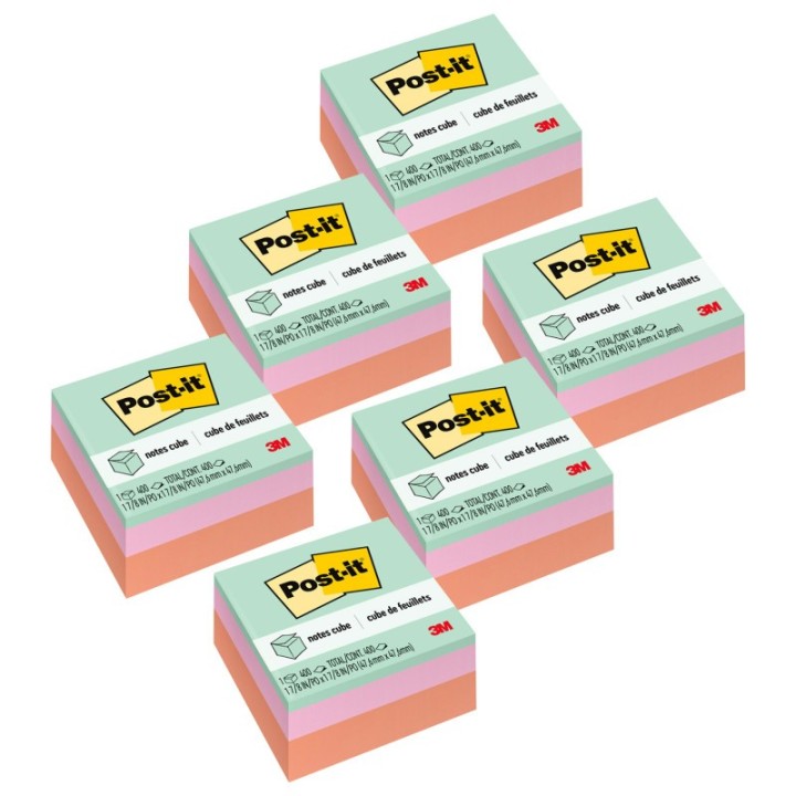 Post-it® Notes Cube 2051-PAS, 1 7/8 in x 1 7/8 in (47.6 mm x 47.6 mm), Pack of 6