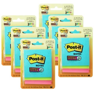 Post-it® Super Sticky Notes, 3" x 3", Miami Collection, 3 Pads/Pack, 6 Packs