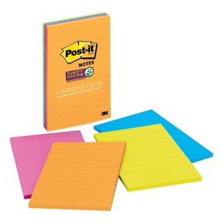 Post-it® Super Sticky Notes, 4 x 6, Rio de Janeiro Collection, Lined, 4 Pads/Pack