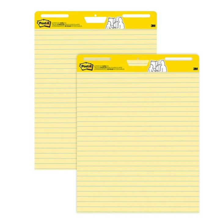 3M® Vertical-Orientation Self-Stick Easel Pads, Presentation Format (1.5" Rule), 25 x 30, Yellow, 30 Sheets, 2/Carton