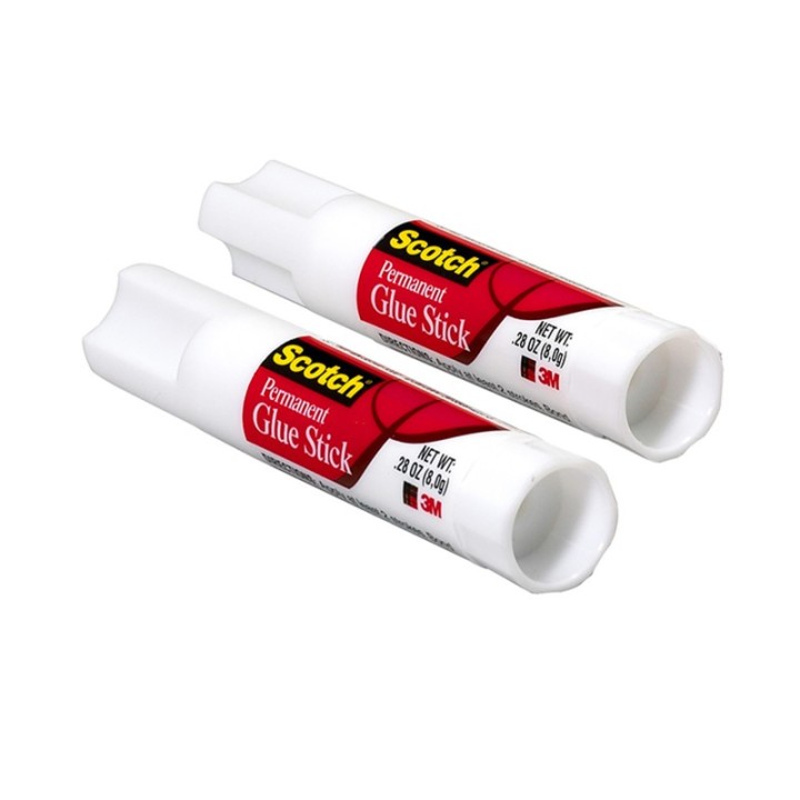 Scotch® Permanent Glue Stick, White, .28 oz, Pack of 2