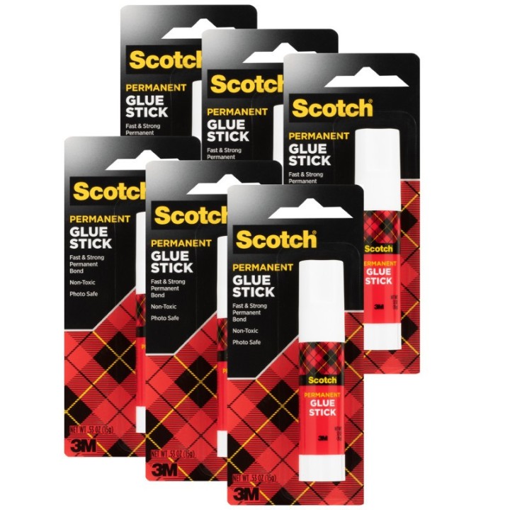 Scotch® Permanent Glue Stick, White, .45 oz, Pack of 6