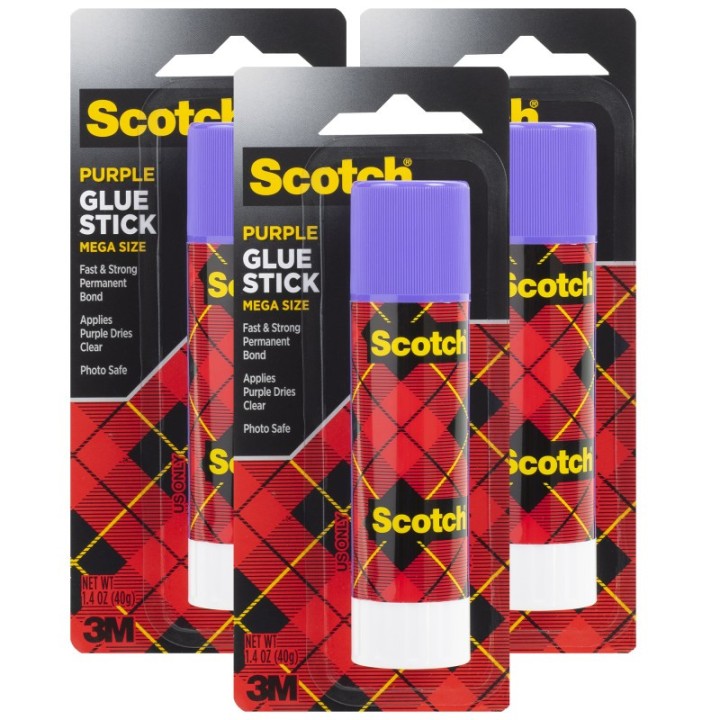 Scotch® Mega Purple Glue Stick, 1.4 oz, Pack of 3