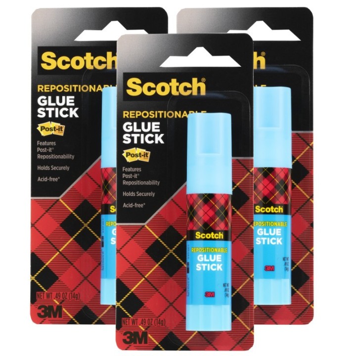 Scotch® Restickable Glue Stick, .49 oz, Pack of 3