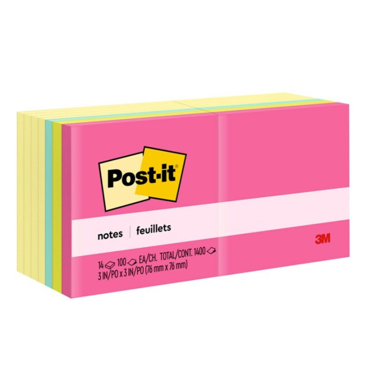Post-it® Notes Value Pack, 3 in x 3 in, Canary Yellow and Poptimistic Collection, 14 Pads