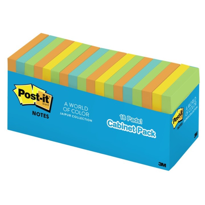 Post-it® Notes, 3" x 3", Jaipur Collection, 18 Pads/Cabinet Pack
