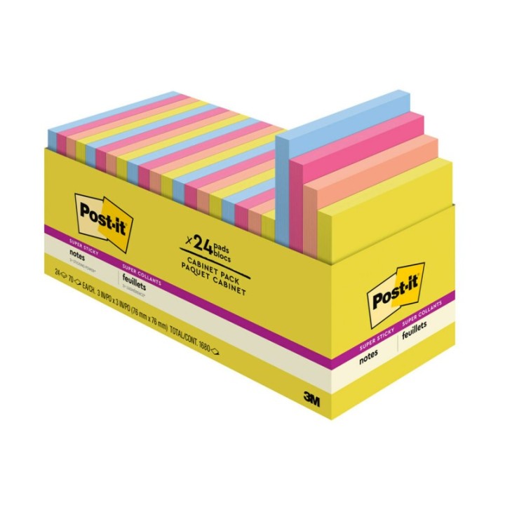 Post-it® Super Sticky Notes - Summer Joy Collection - 3" x 3" Plain, 24-Pack
