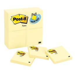 Post-it® Notes Value Pack, 3" x 3", Canary Yellow, 24 Pads