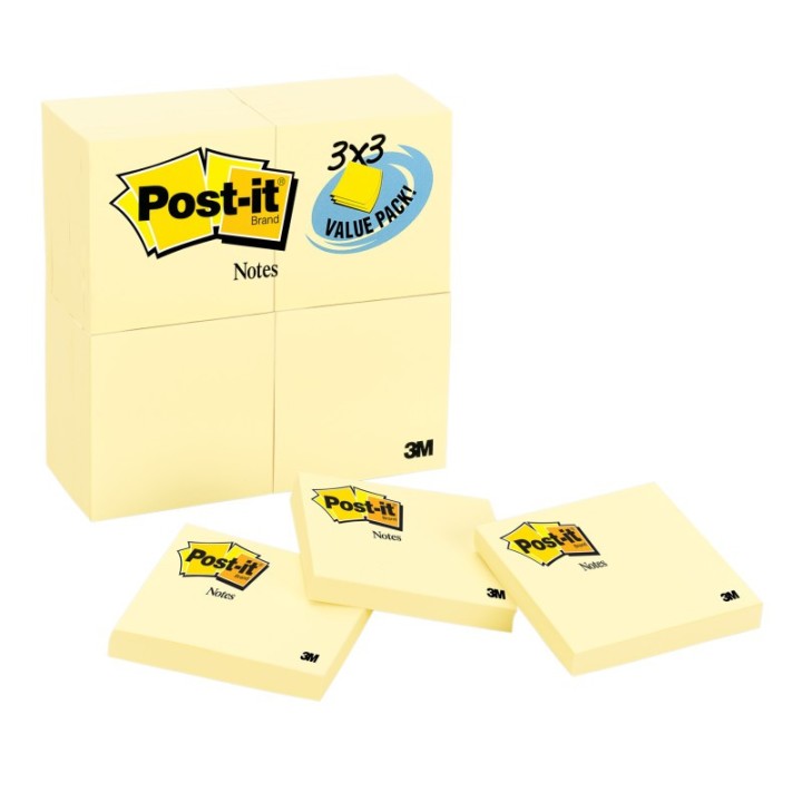 Post-it® Notes Value Pack, 3" x 3", Canary Yellow, 24 Pads
