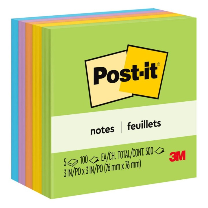 Post-it® Notes, 3 in x 3 in, Floral Fantasy Collection, 100 Sheets/Pad, 5 Pads/Pack