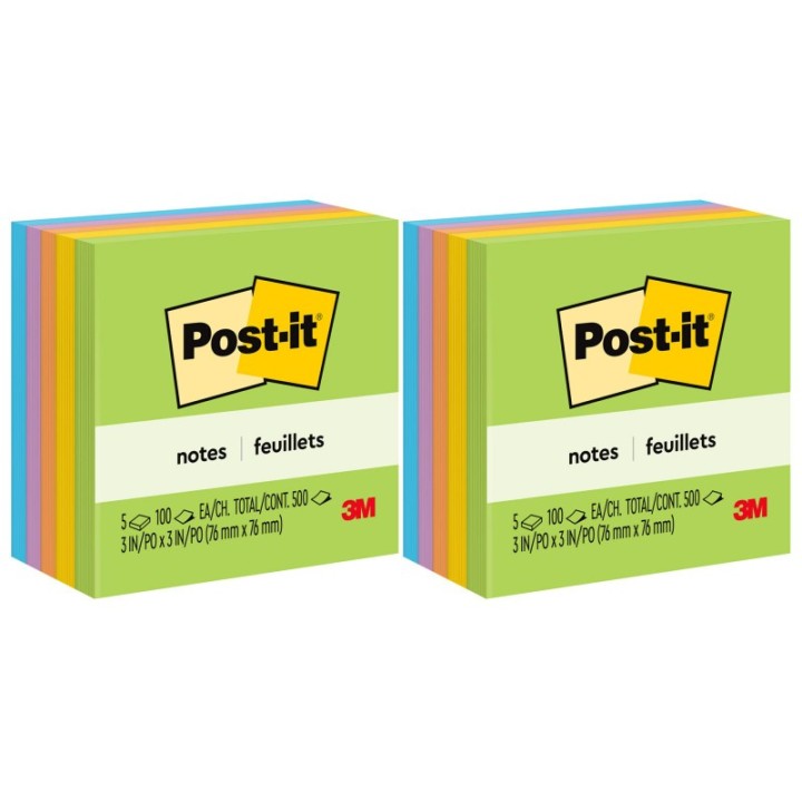 Post-it® Notes, 3 in x 3 in, Floral Fantasy Collection, 100 Sheets/Pad, 5 Pads/Pack, 2 Packs