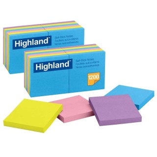 Highland™ Self-Stick Removable Notes, 3" x 3", Assorted Colors, 12 Pads/Pack, 2 Packs