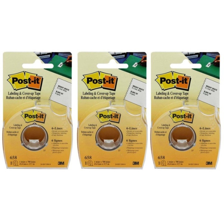 Post-it® Labeling & Cover-up Tape, 1" x 700" Per Roll, 3 Rolls
