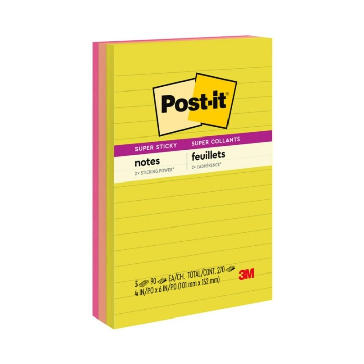 Post-it® Super Sticky Notes - Summer Joy Collection - 4" x 6" Lined, 3-Pack