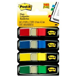 Post-it® Flags, Assorted Primary Colors, .47 in. Wide, 35 Flags/Dispenser, 4 Dispensers/Pack