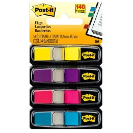 Post-it® Highlighting Flags, Bright Colors, .47 in. Wide, 35 Flags/Dispenser, 4 Dispensers/Pack