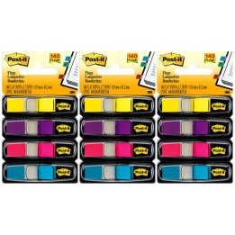 Post-it® Highlighting Flags, Bright Colors, .47 in. Wide, 35 Flags/Dispenser, 4 Dispensers/Pack, 3 Packs