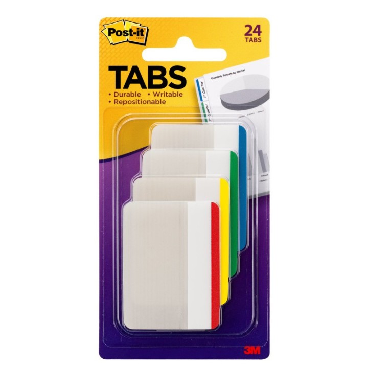Post-it® Post-it® Tabs, Assorted Primary Colors, Pack of 24