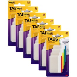 Post-it® Tabs, Assorted Primary Colors, 24 Per Pack, 6 Packs