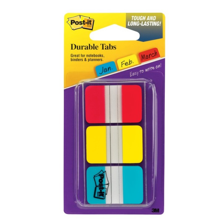 Post-it® Tabs, 1" Solid, Red, Yellow, Blue, 22 Tabs/Color, 66/Dispenser