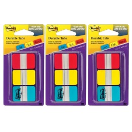 Post-it® Tabs, 1" Solid, Red, Yellow, Blue, 66 Tabs & Dispenser Per Pack, 3 Packs