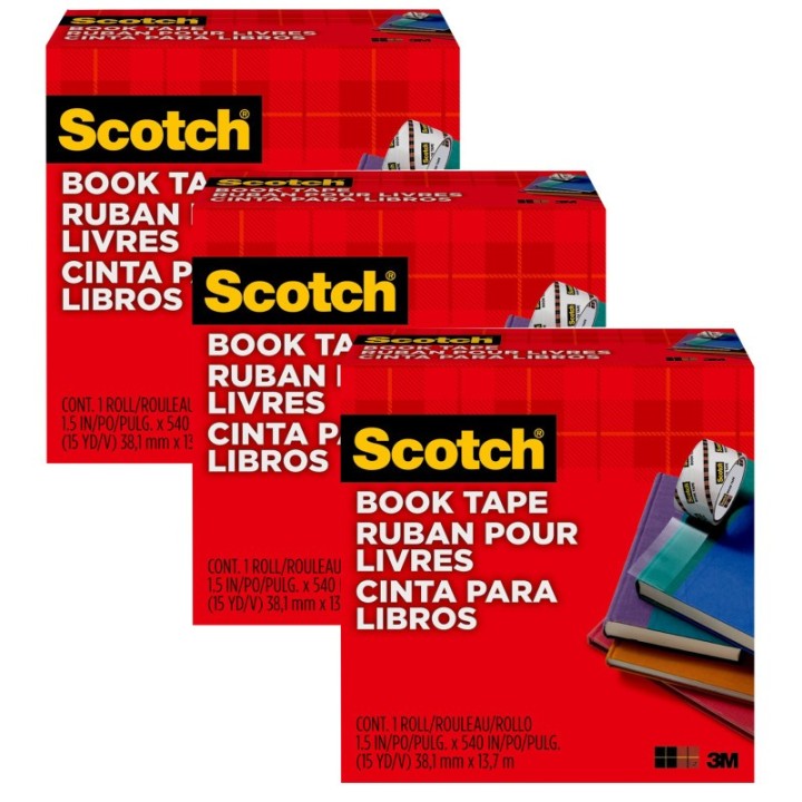 Scotch® Book Tape, 1-1/2 in x 15 yd Per Rolls, 3 Rolls