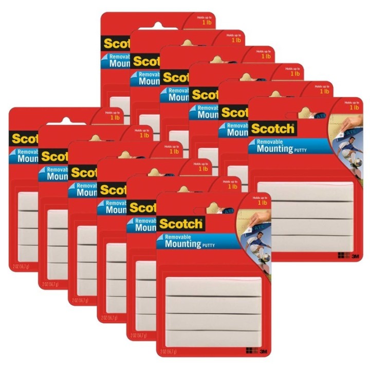 Scotch® Mounting Putty, Removable, White, 2 oz. Per Pack, 12 Packs