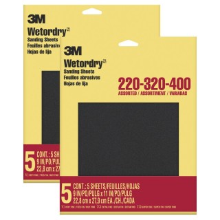 3M® Wetordry™ Sandpaper, 220, 320, 400 Grit Assortment, 9x11 in, 5 Sheets Per Set, 2 Sets