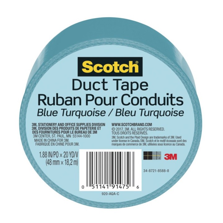 Scotch® Duct Tape for Artists, 1.88 in x 20 yd (48 mm x 18.2 m), Blue Turquoise