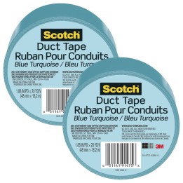 Scotch® Duct Tape for Artists, 1.88 in x 20 yd (48 mm x 18.2 m), Blue Turquoise, Pack of 2