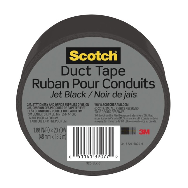 Scotch® Duct Tape for Artists, 1.88 in x 20 yd (48 mm x 18.2 m), Jet Black